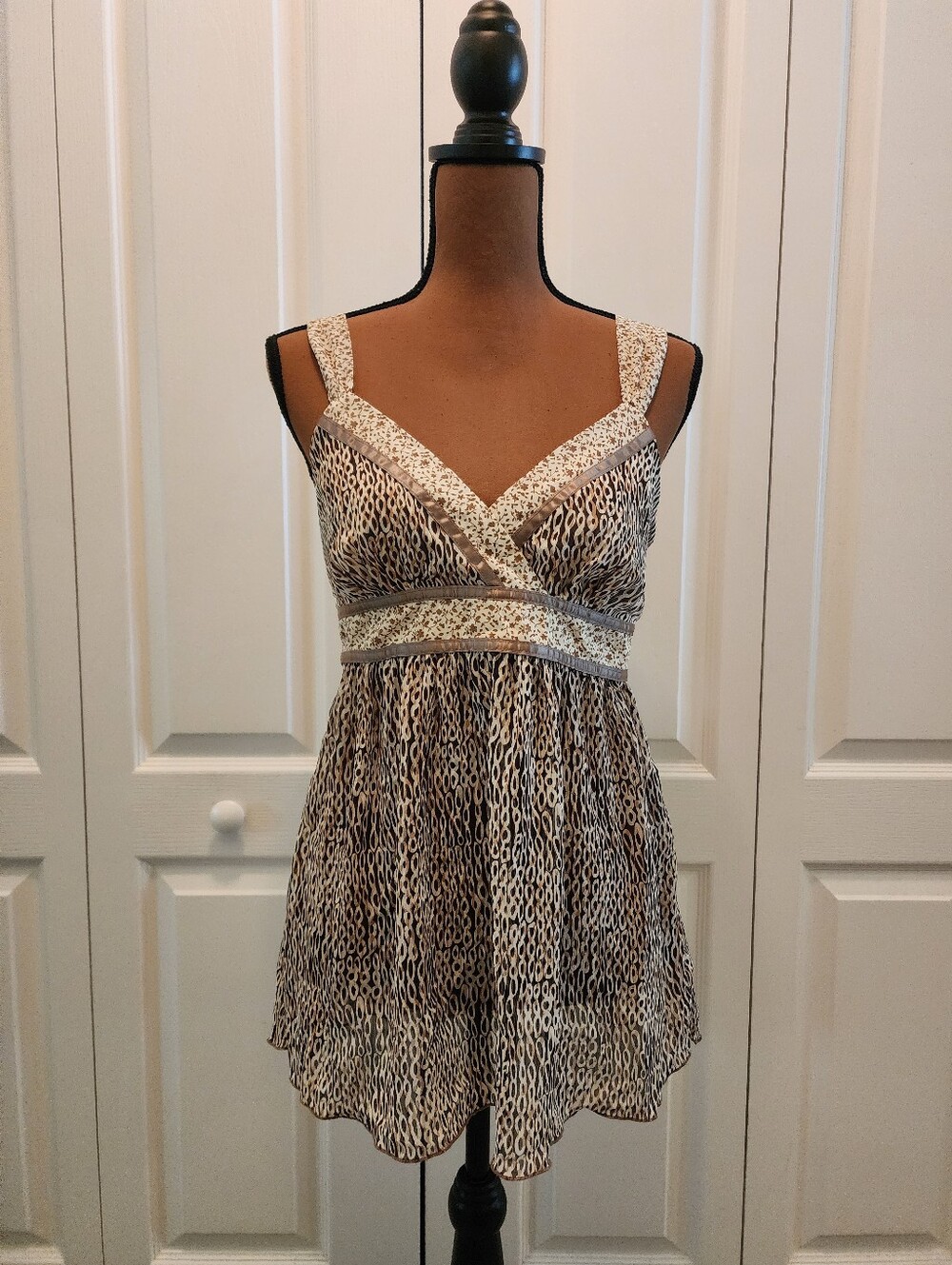 Vtg 2000s Y2k BCX Sheer Mixed Animal Floral Babydoll Cami Blouse Top L